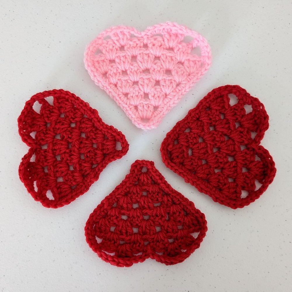Handmade crochet heart coasters - pink & red - set of 4